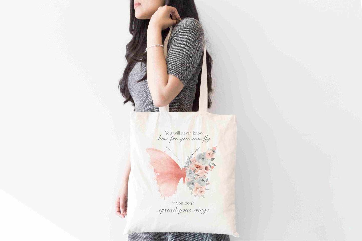 Butterfly Positive Affirmation Tote Bag, Kindness Shopping Bag,  Eco-Friendly Reusable Bag, School Bag