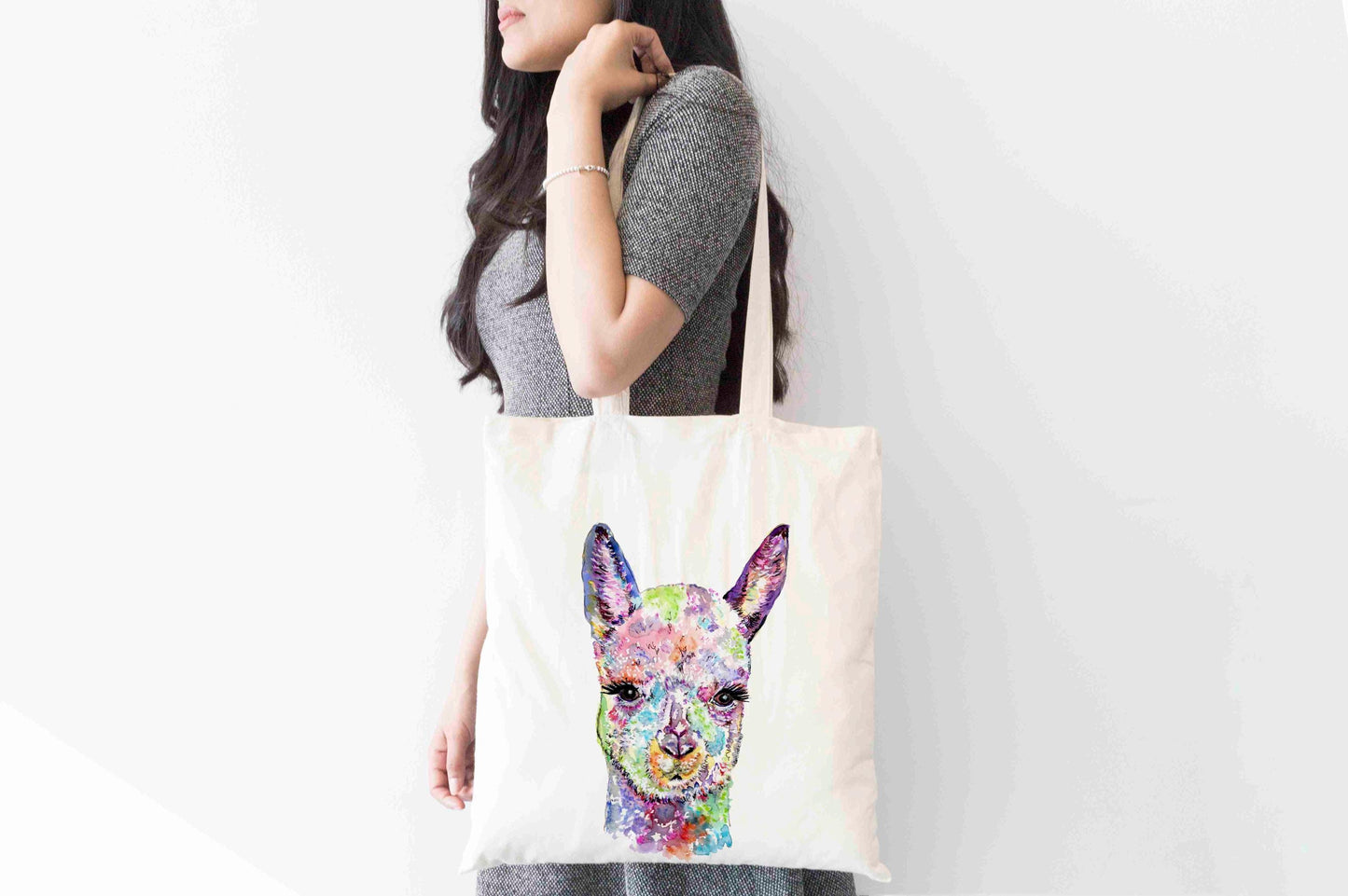 Personalised Alpaca Tote Bag, Custom Name Shopping Bag,  Eco-Friendly Reusable Bag, School Bag