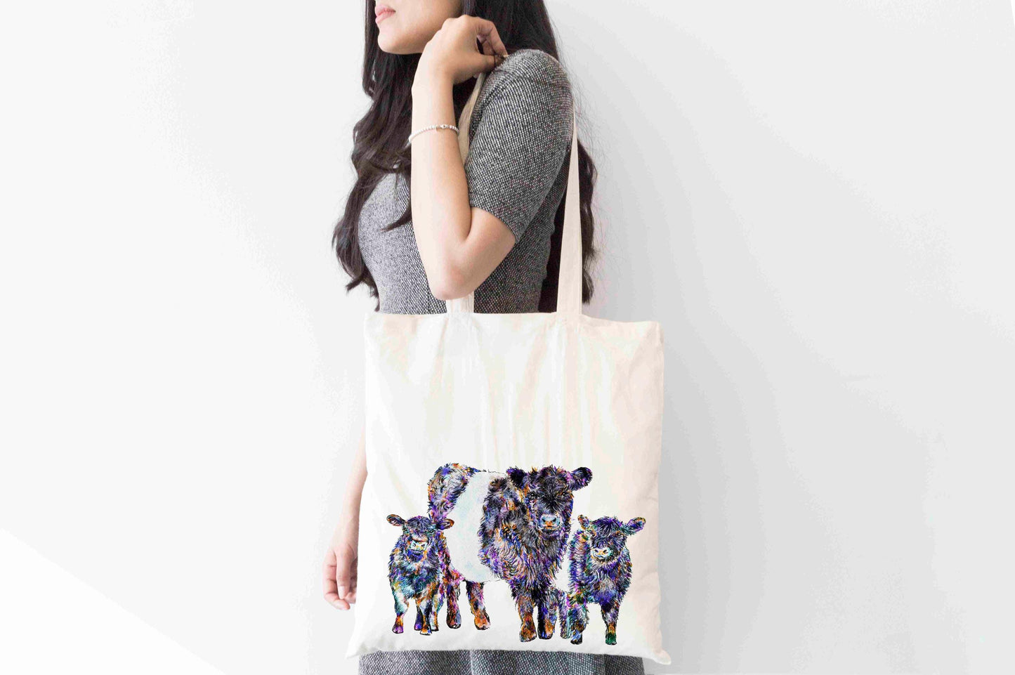 Personalised Belted Galloway Cow Tote Bag, Farming Themed Shopping Bag,  Eco-Friendly Reusable Bag, School Bag