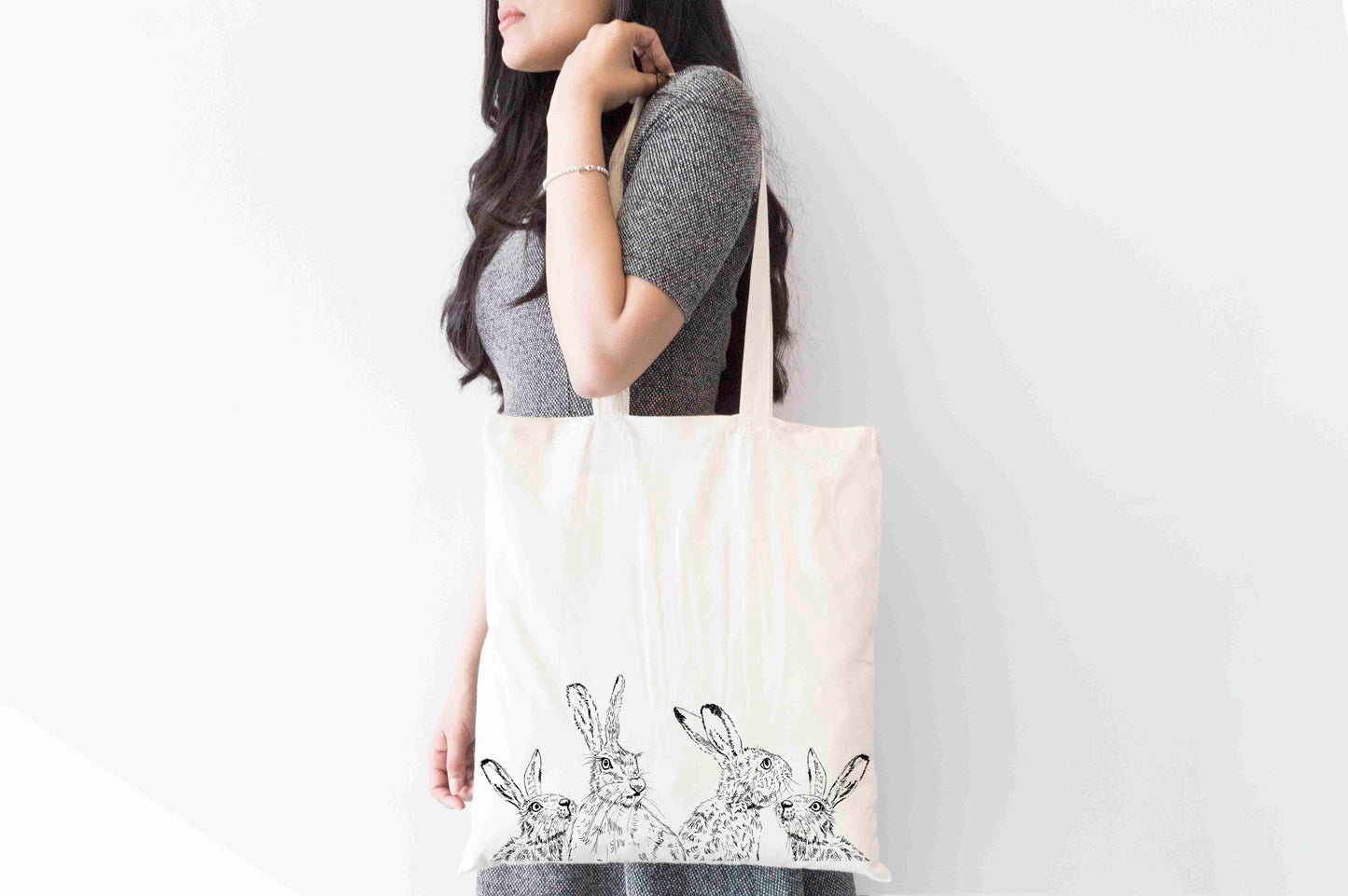 Personalised Hare Tote Bag, Animal Themed Shopping Bag,  Eco-Friendly Reusable Bag, School Bag