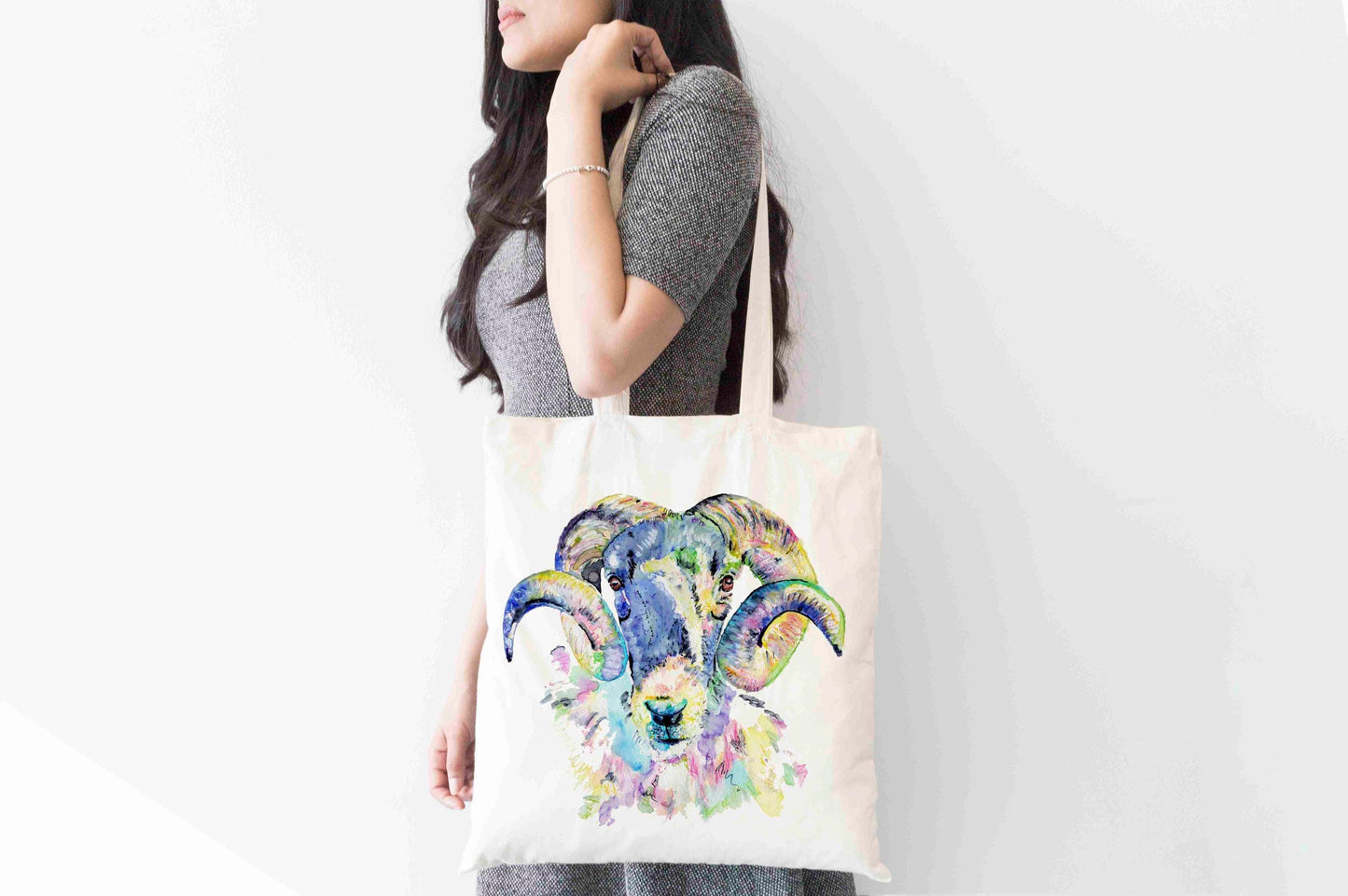 Personalised Ram Tote Bag, Animal Themed Shopping Bag,  Eco-Friendly Reusable Bag, School Bag