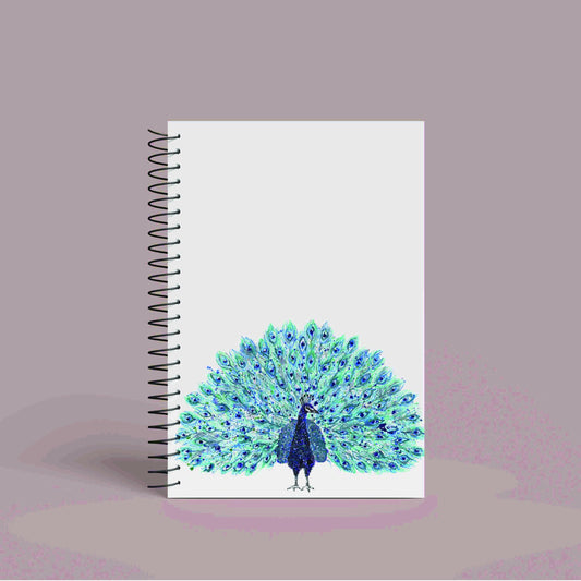 Personalised Custom A5 Peacock Themed Notebook | Lined or Plain | Matching Wrapping Paper | 60 Pages | Wire Bound