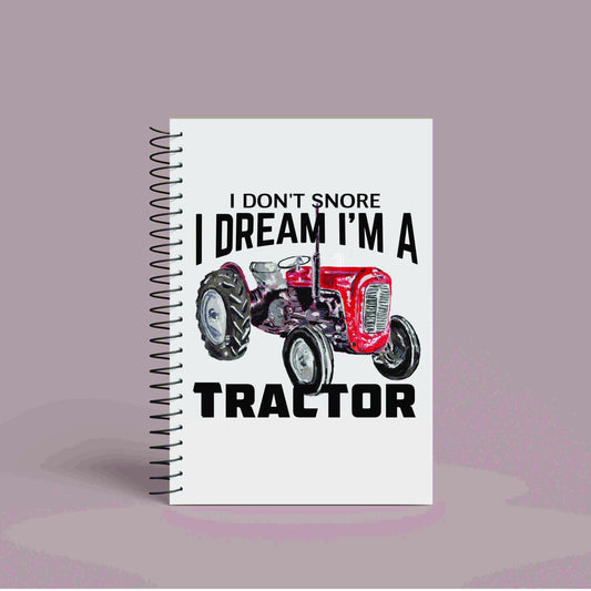 A5 Red Vintage Tractor Notebook | 60 Pages | Funny Tractor Quote | I don't snore, I dream I'm a tractor