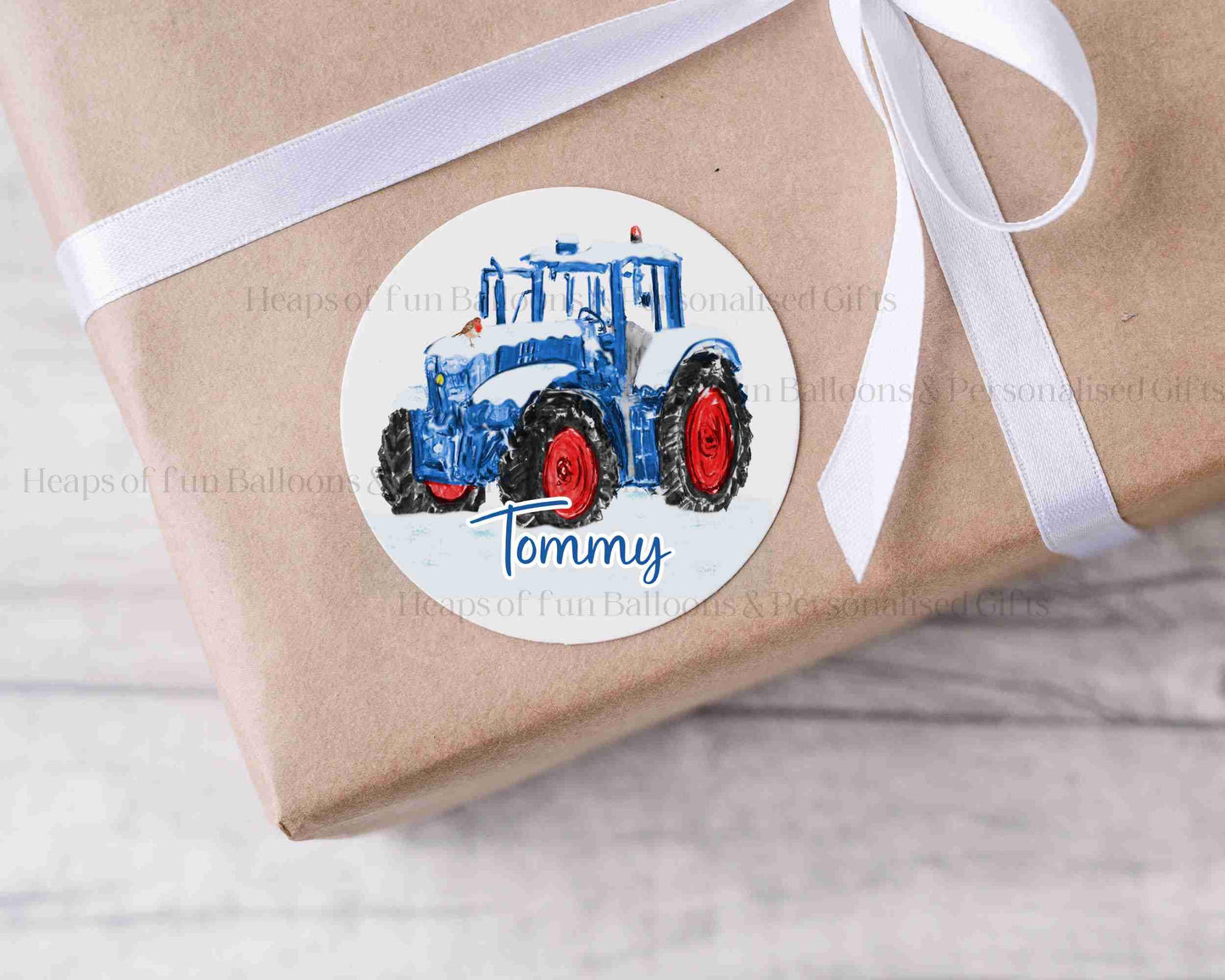 24 Personalised Gloss Christmas Sticker Labels, Christmas Gift Labels, Red Tractor Christmas Stickers