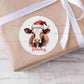 24 Personalised Gloss Christmas Sticker Labels, Christmas Gift Labels, Festive Cow Christmas Stickers