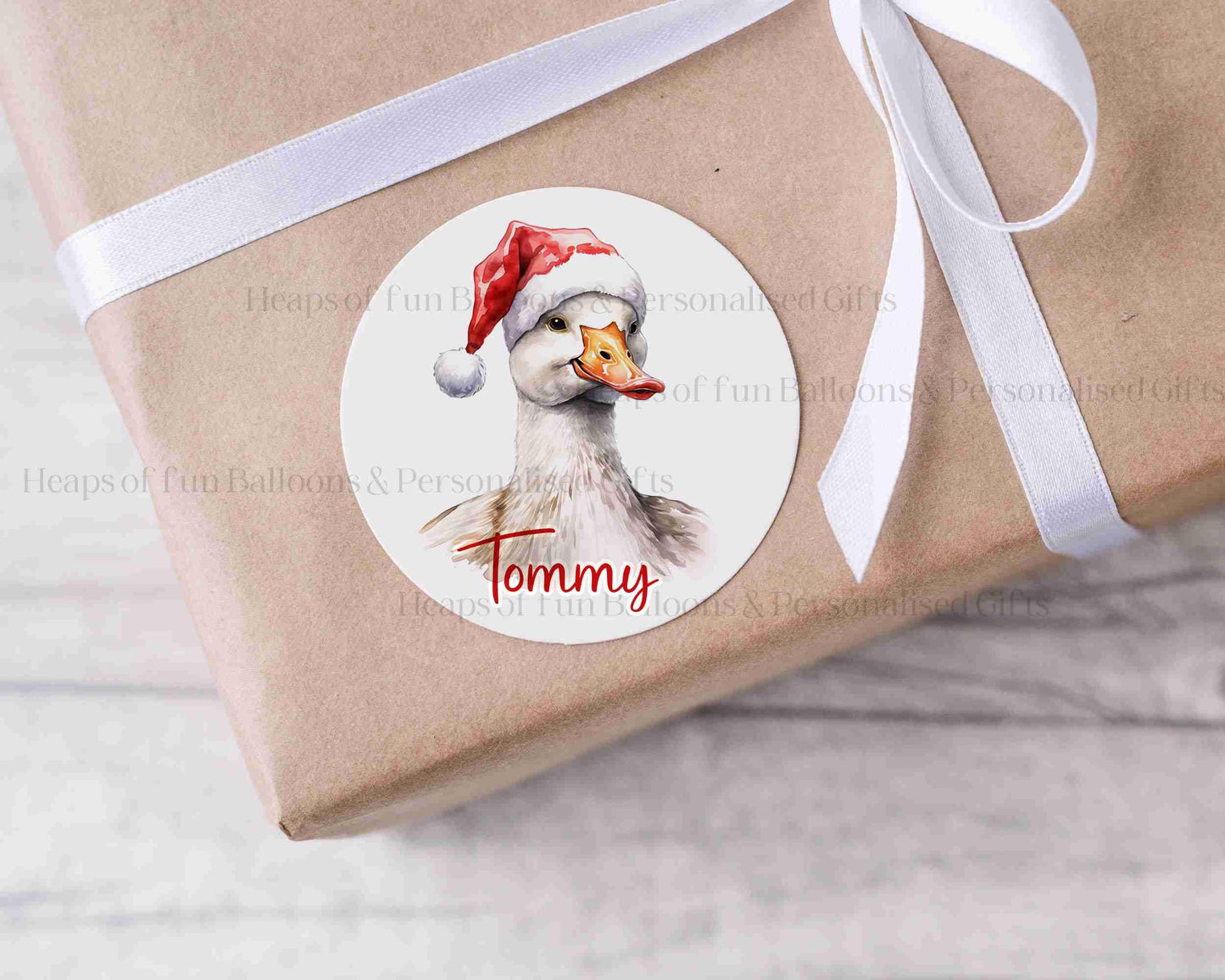 24 Personalised Gloss Christmas Sticker Labels, Christmas Gift Labels, Festive Duck Christmas Stickers