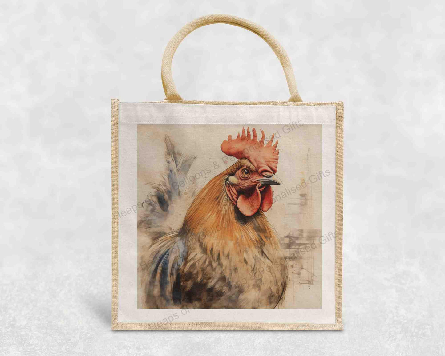 Cockerel Eco-Friendly Jute Bag with our Animal Design | Reusable Shopping Tote 30 x 30 x 19 cm | Sustainable Gift