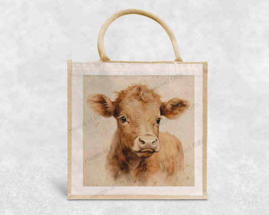 Cow Eco-Friendly Jute Bag with our Animal Design | Reusable Shopping Tote 30 x 30 x 19 cm | Sustainable Gift