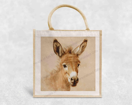 Donkey Eco-Friendly Jute Bag with our Animal Design | Reusable Shopping Tote 30 x 30 x 19 cm | Sustainable Gift