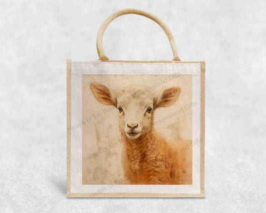 Lamb Eco-Friendly Jute Bag with our Animal Design | Reusable Shopping Tote 30 x 30 x 19 cm | Sustainable Gift