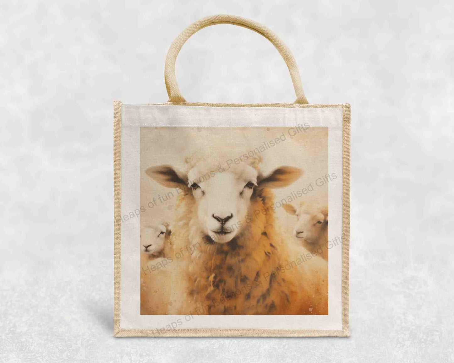 Sheep Eco-Friendly Jute Bag with our Animal Design | Reusable Shopping Tote 30 x 30 x 19 cm | Sustainable Gift