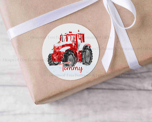 24 Personalised Gloss Christmas Sticker Labels, Christmas Gift Labels, Red Tractor Christmas Stickers