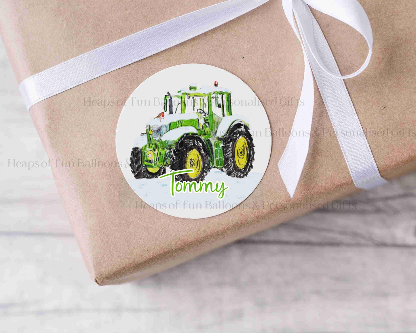 24 Personalised Gloss Christmas Sticker Labels, Christmas Gift Labels, Red Tractor Christmas Stickers