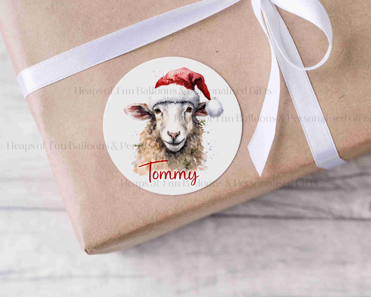 24 Personalised Gloss Christmas Sticker Labels, Christmas Gift Labels, Festive Sheep Christmas Stickers