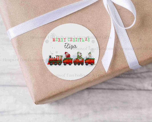 24 Personalised Gloss Christmas Sticker Labels, Christmas Gift Labels, Christmas Train Christmas Stickers