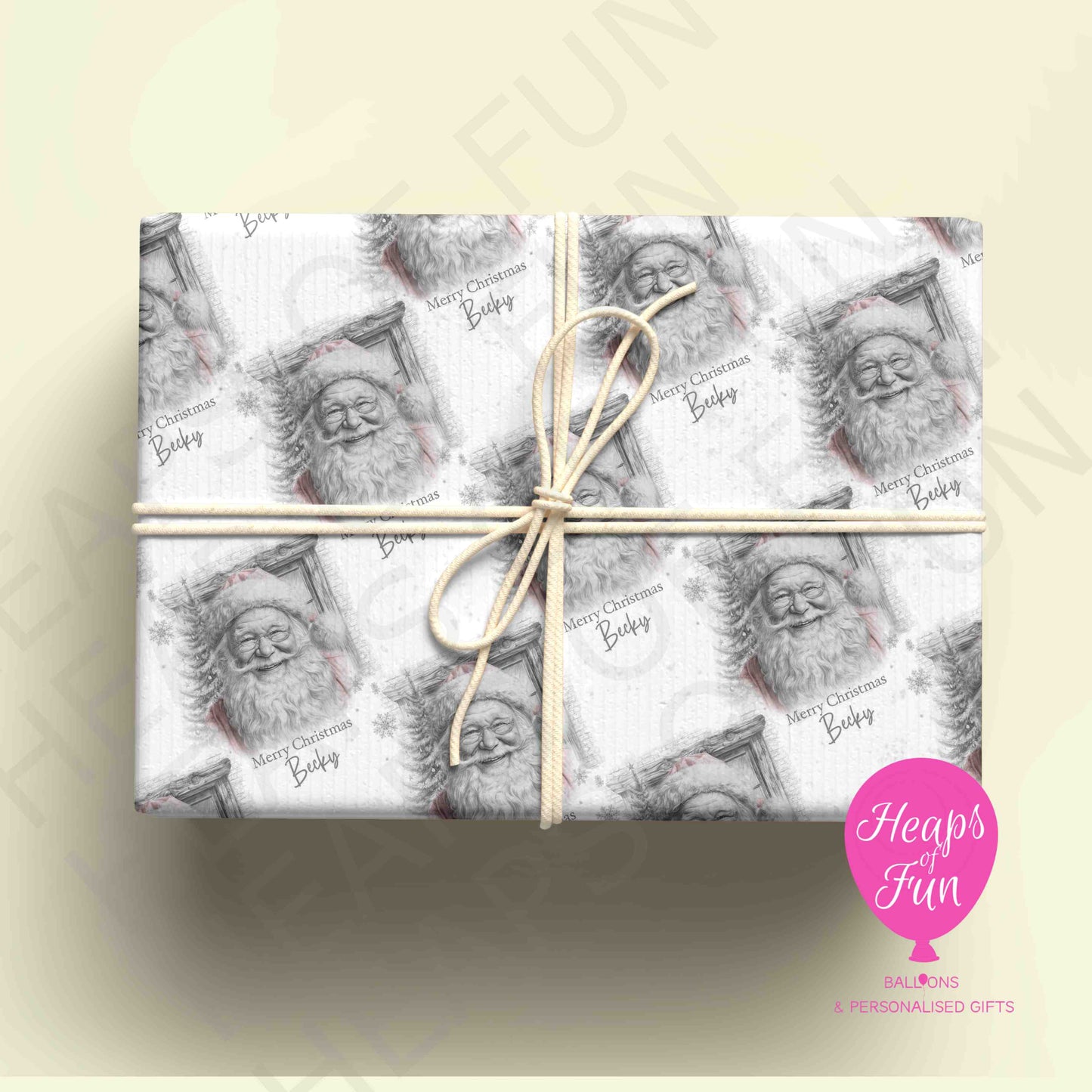 Personalised Jolly Santa Christmas Wrapping Paper – Custom Name Gift Wrap