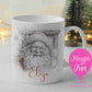 Personalised vintage pencil sketch Santa Christmas mug with name in red script
