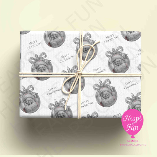 Personalised Santa Bauble Christmas Wrapping Paper – Custom Name Gift Wrap
