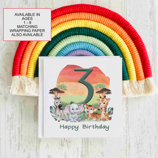 Jungle Sunset Themed Birthday Card - Ages 1-9
