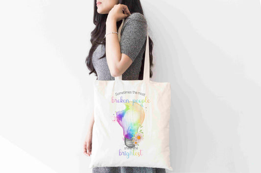 Inspirational Light Bulb Tote Bag – “Shine the Brightest” Quote