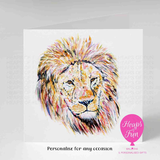 Personalised Lion Greeting Card | Majestic Wildlife Card for Any Occasion