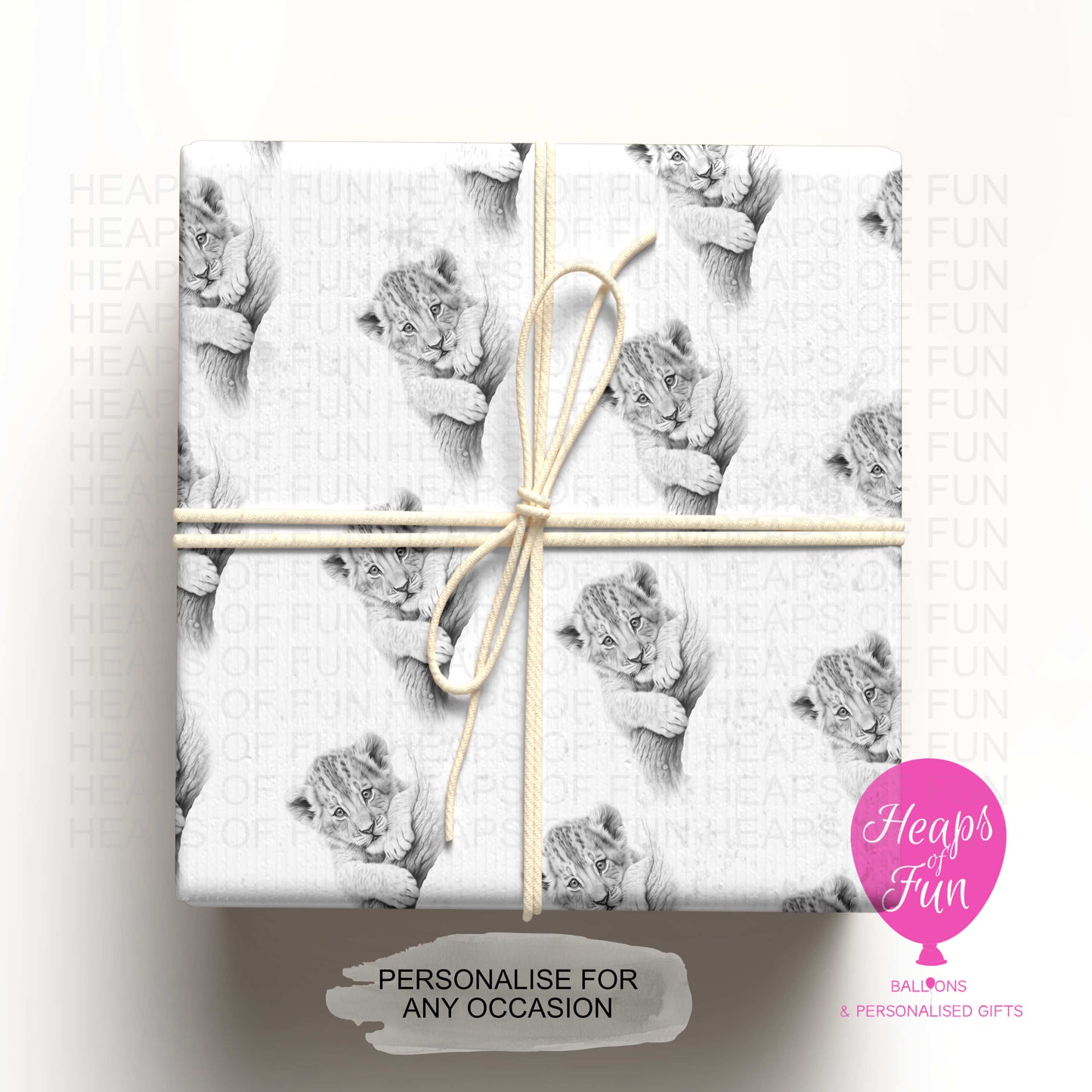 Personalised Lion Cub Wrapping Paper – Custom Name Gift Wrap for Birthday, Retirement ,  & Any Special Occasion,   Animal Gift Wrap , From £2.99