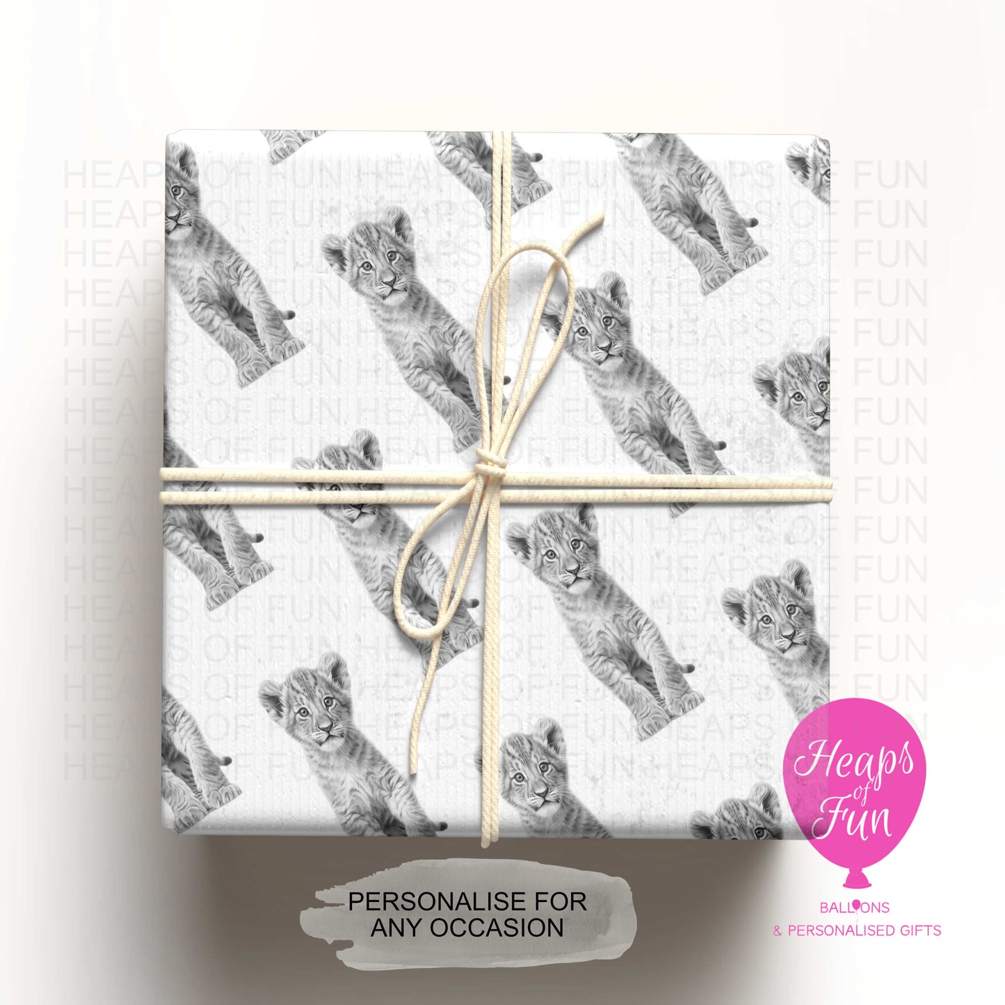 Personalised Lion Cub Wrapping Paper – Custom Name Gift Wrap for Birthday, Retirement ,  & Any Special Occasion,   Animal Gift Wrap , From £2.99