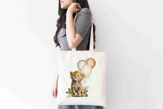 Lion Cub Tote Bag – Cute Balloon Jungle Animal Design