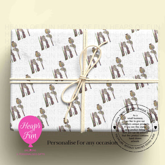 Personalised Botanical Mice Wrapping Paper | Custom Name Gift Wrap for Birthday, Retirement ,  & Any Special Occasion,  Woodland Animal Gift Wrap , From £2.99