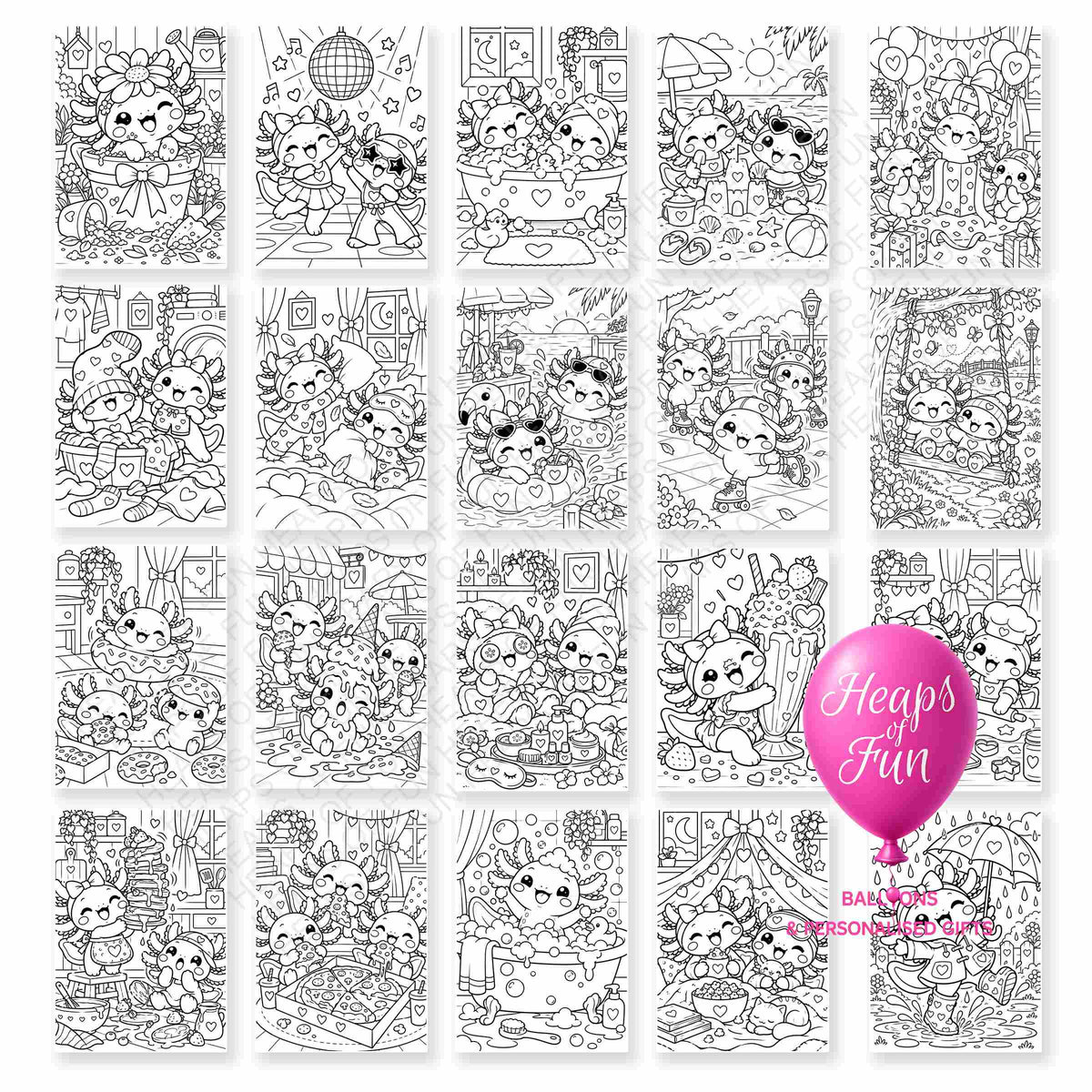 Axolotl Antics Colouring Book for Kids | 20 Cute Axolotl Colouring Pages