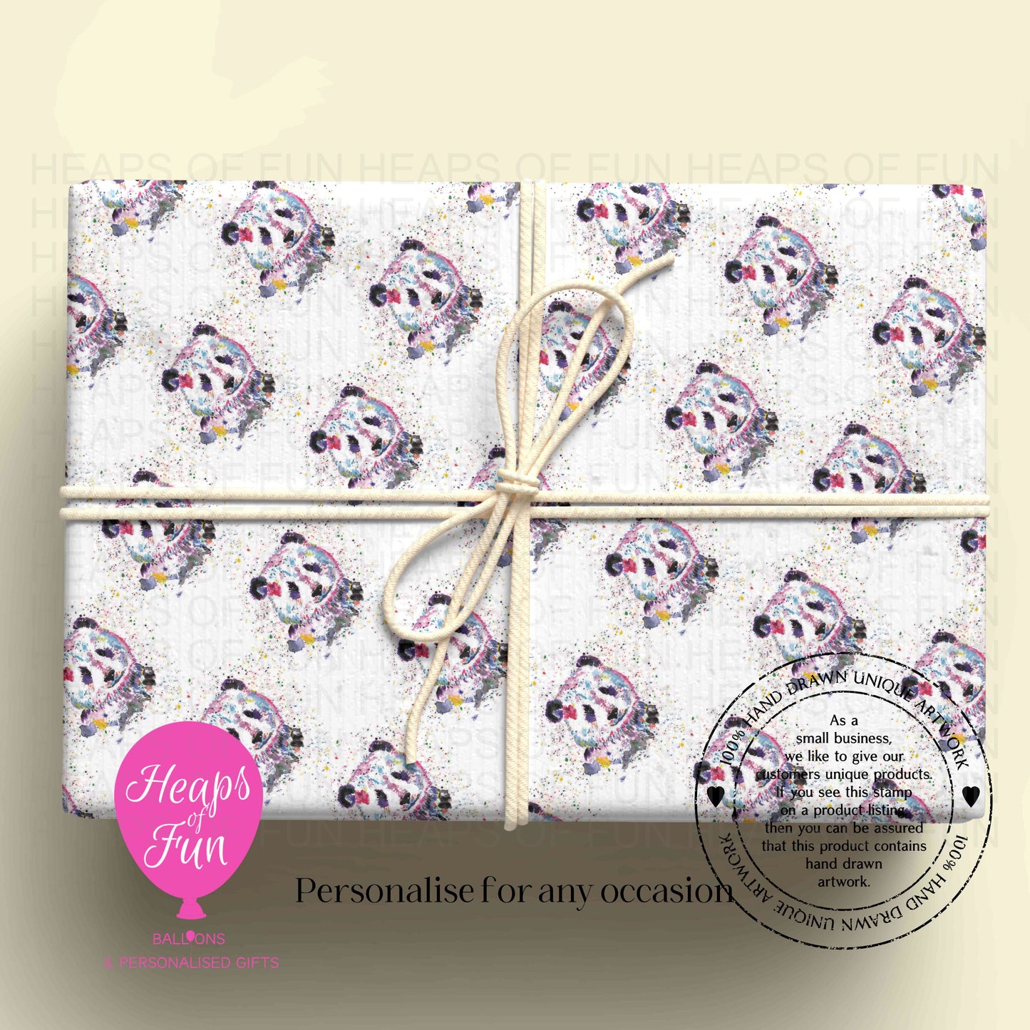Personalised Panda Wrapping Paper | Custom Name Gift Wrap for Birthday, Retirement ,  & Any Special Occasion,   Animal Gift Wrap , From £2.99