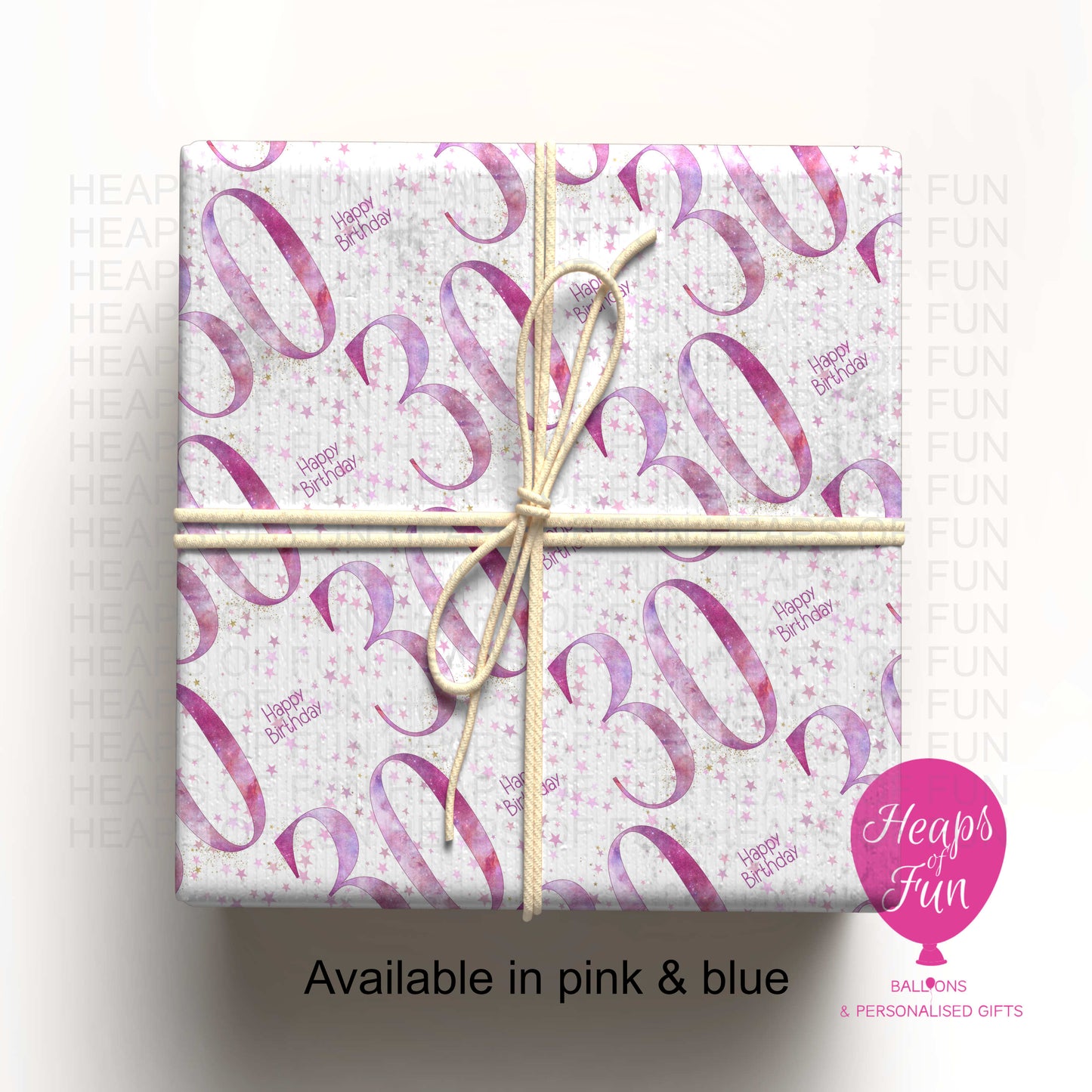 Personalised 30th Birthday Wrapping Paper – Pink or Blue – Custom Name Gift Wrap