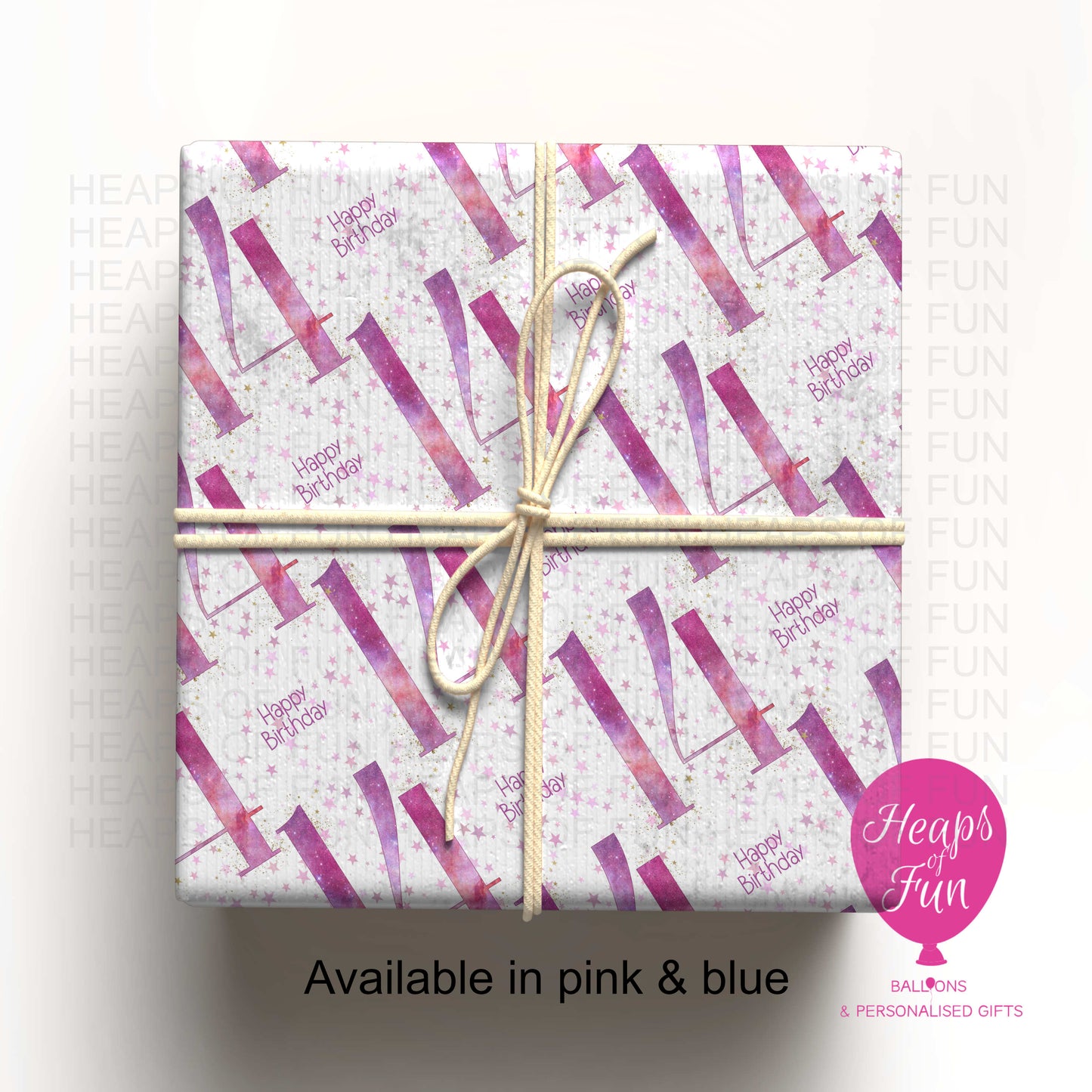 Personalised 14th Birthday Wrapping Paper – Pink or Blue – Custom Name Gift Wrap