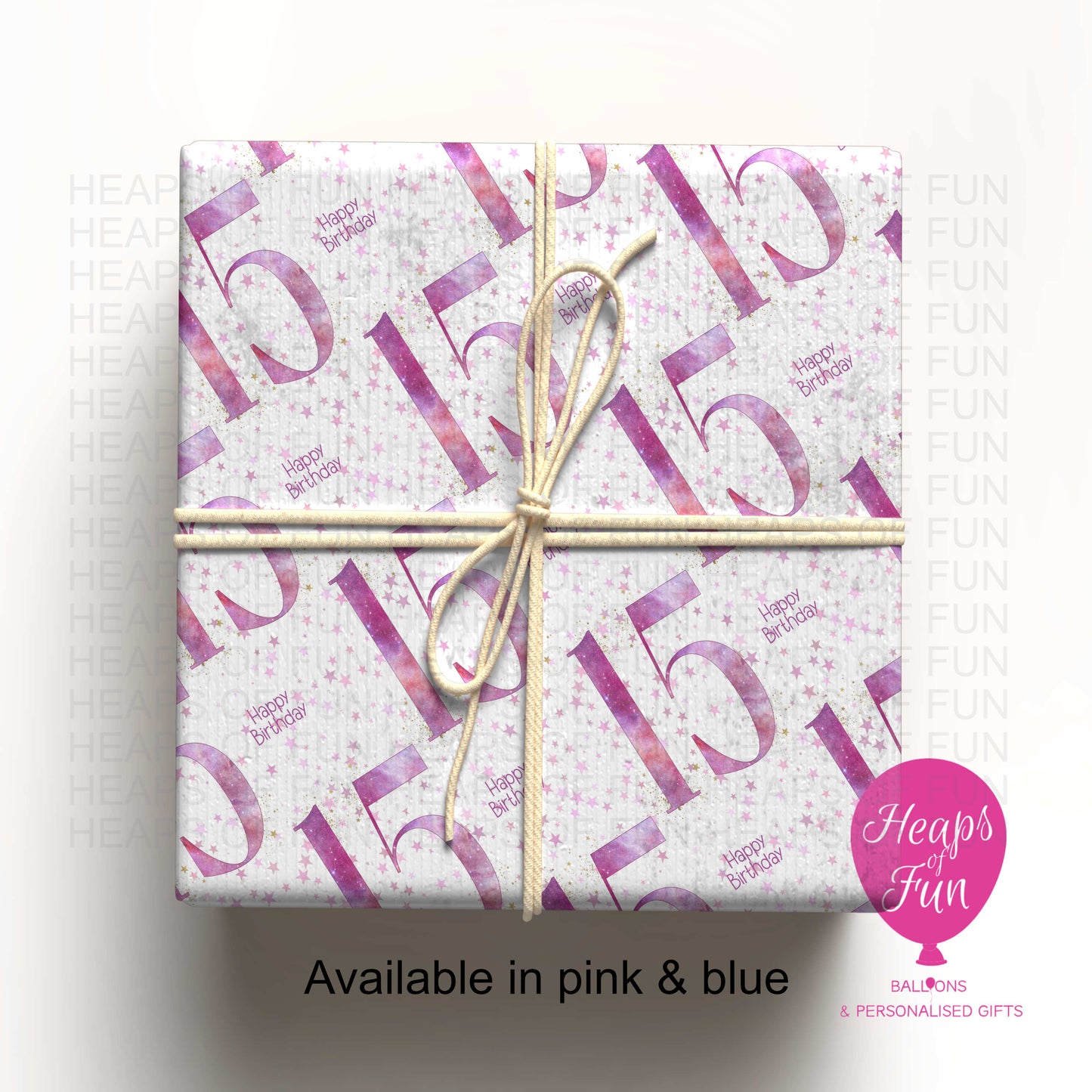 Personalised 15th Birthday Wrapping Paper – Pink or Blue – Custom Name Gift Wrap