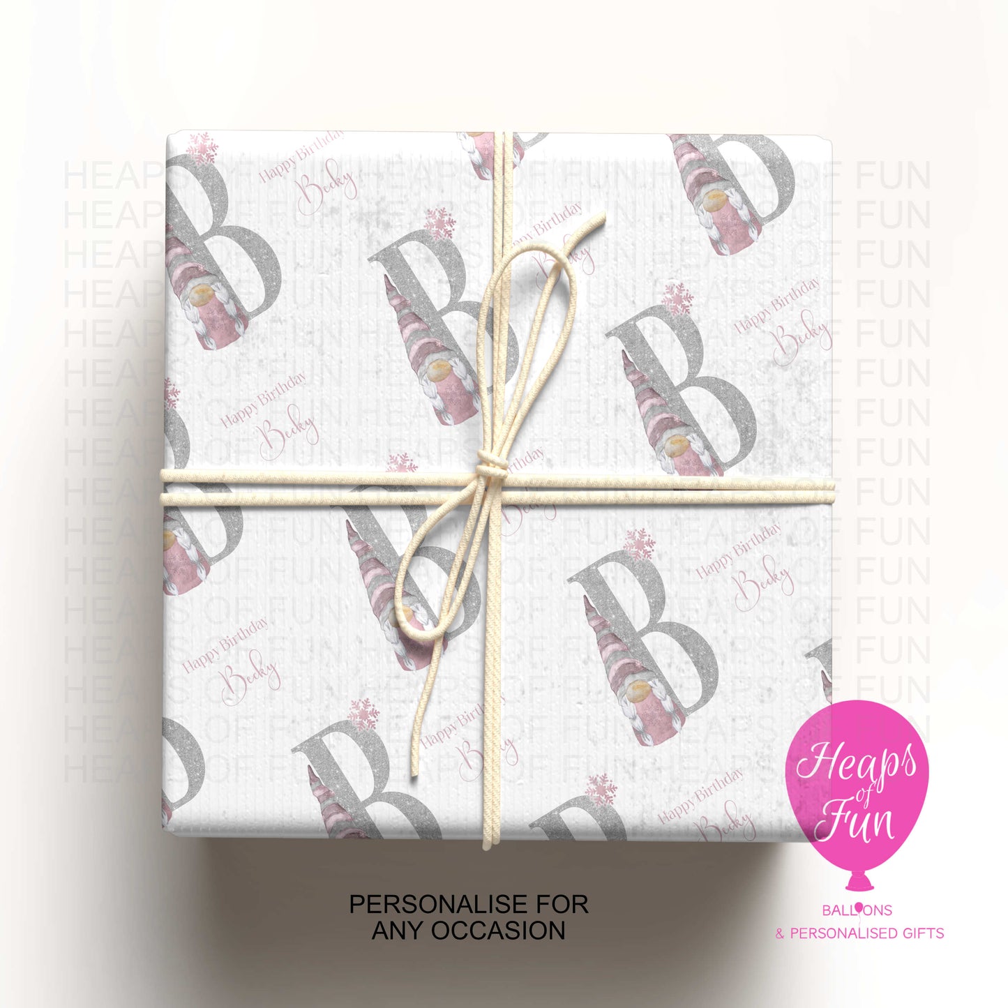 Personalised Initial Wrapping Paper with Gonk – Custom Name Birthday Gift Wrap (Blue or Pink)
