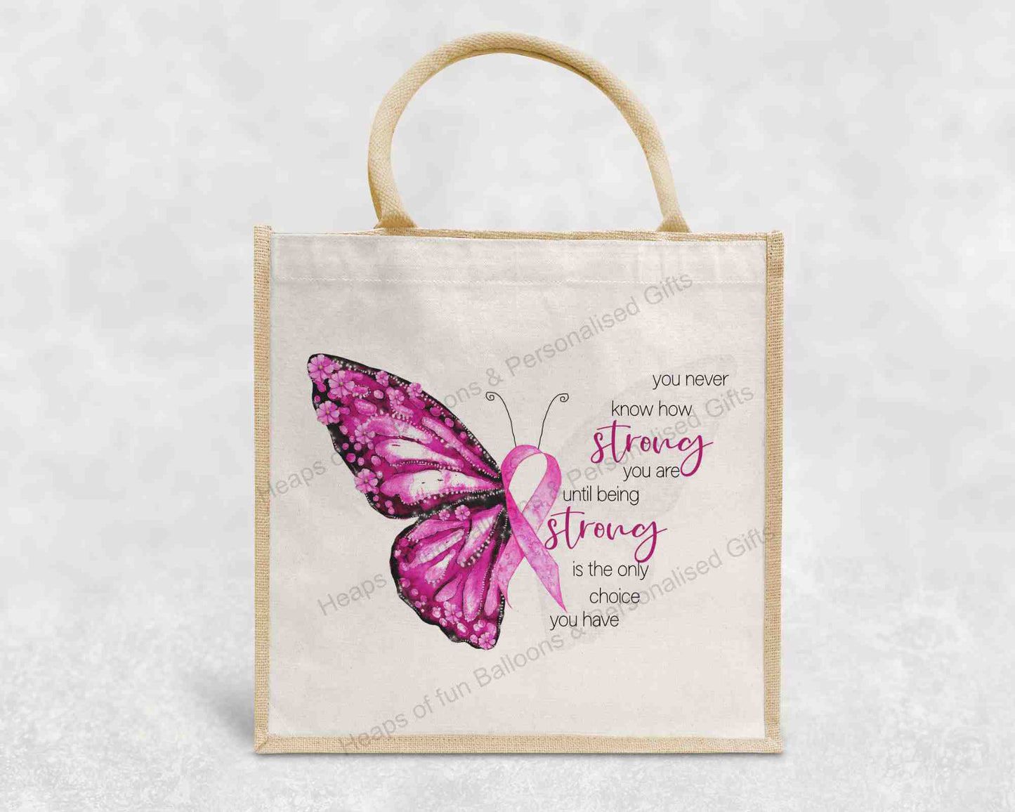 Pink Ribbon Butterfly Positivity Eco-Friendly Jute Bag