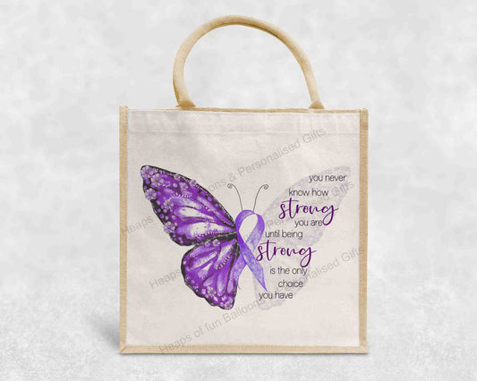 Purple Ribbon Butterfly Positivity Eco-Friendly Jute Bag