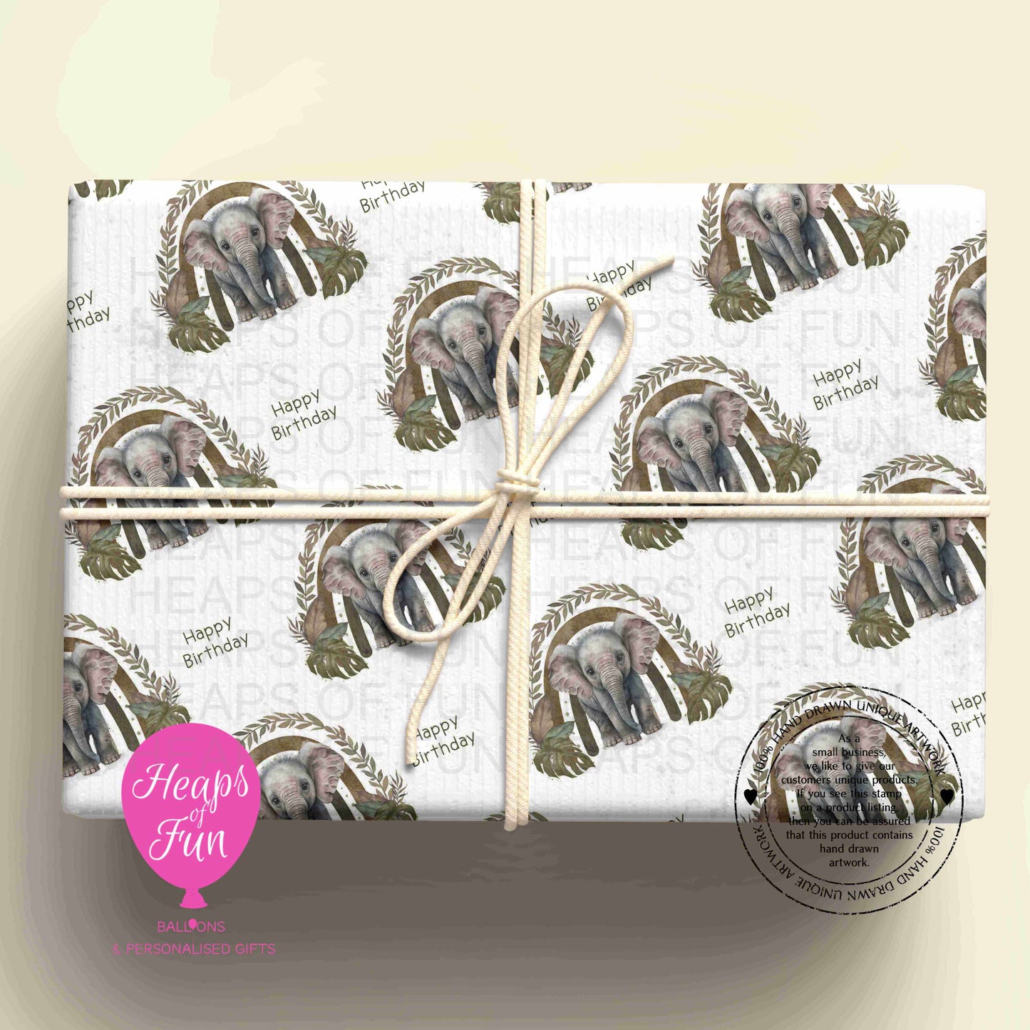 Elephant Birthday Wrapping Paper – Cute Safari Gift Wrap – Rainbow Elephant Wrapping Paper for Kids Birthdays