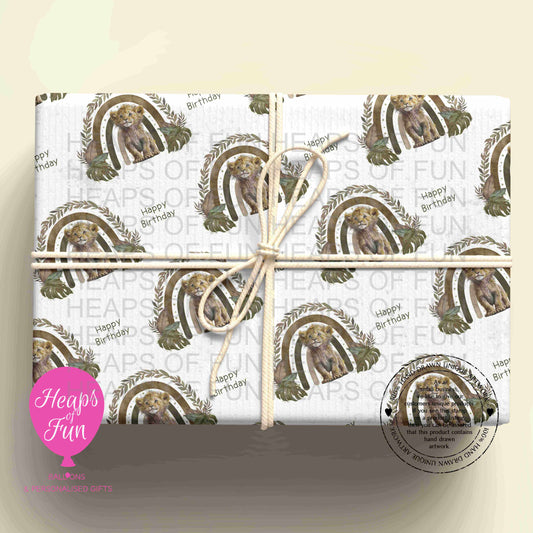 Lion Birthday Wrapping Paper – Cute Safari Gift Wrap – Rainbow Lion Wrapping Paper for Kids Birthdays