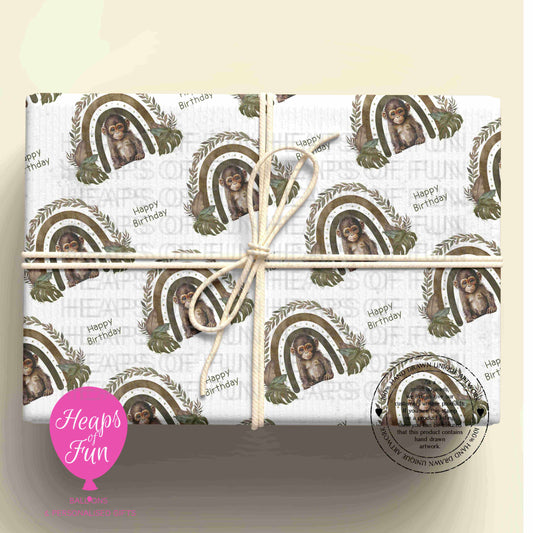 Monkey Birthday Wrapping Paper – Cute Safari Gift Wrap – Rainbow Monkey Wrapping Paper for Kids Birthdays
