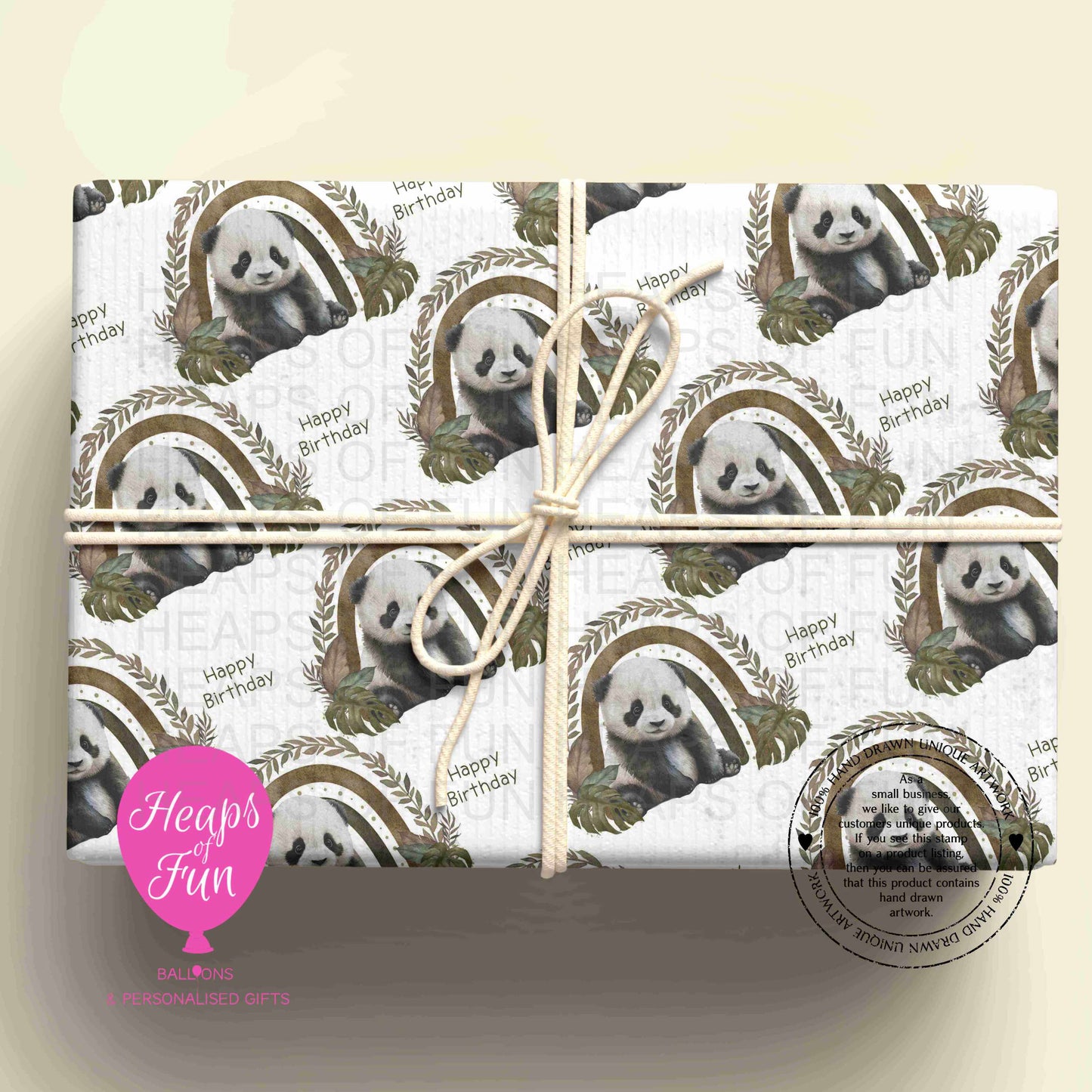 Panda Birthday Wrapping Paper – Cute Panda Gift Wrap – Rainbow Animal Wrapping Paper for Kids Birthdays