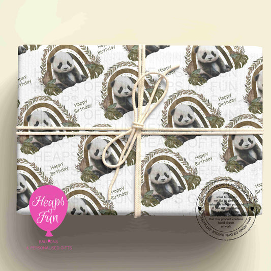 Panda Birthday Wrapping Paper – Cute Panda Gift Wrap – Rainbow Animal Wrapping Paper for Kids Birthdays