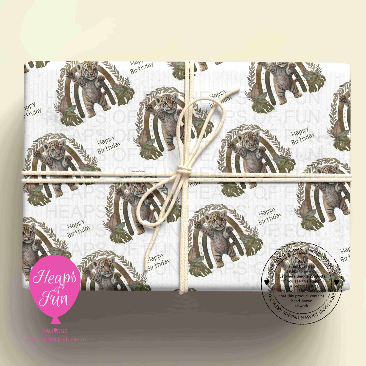 Tiger Birthday Wrapping Paper – Cute Safari Gift Wrap – Rainbow Tiger Wrapping Paper for Kids Birthdays