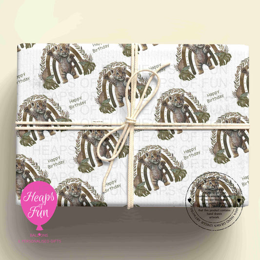 Tiger Birthday Wrapping Paper – Cute Safari Gift Wrap – Rainbow Tiger Wrapping Paper for Kids Birthdays