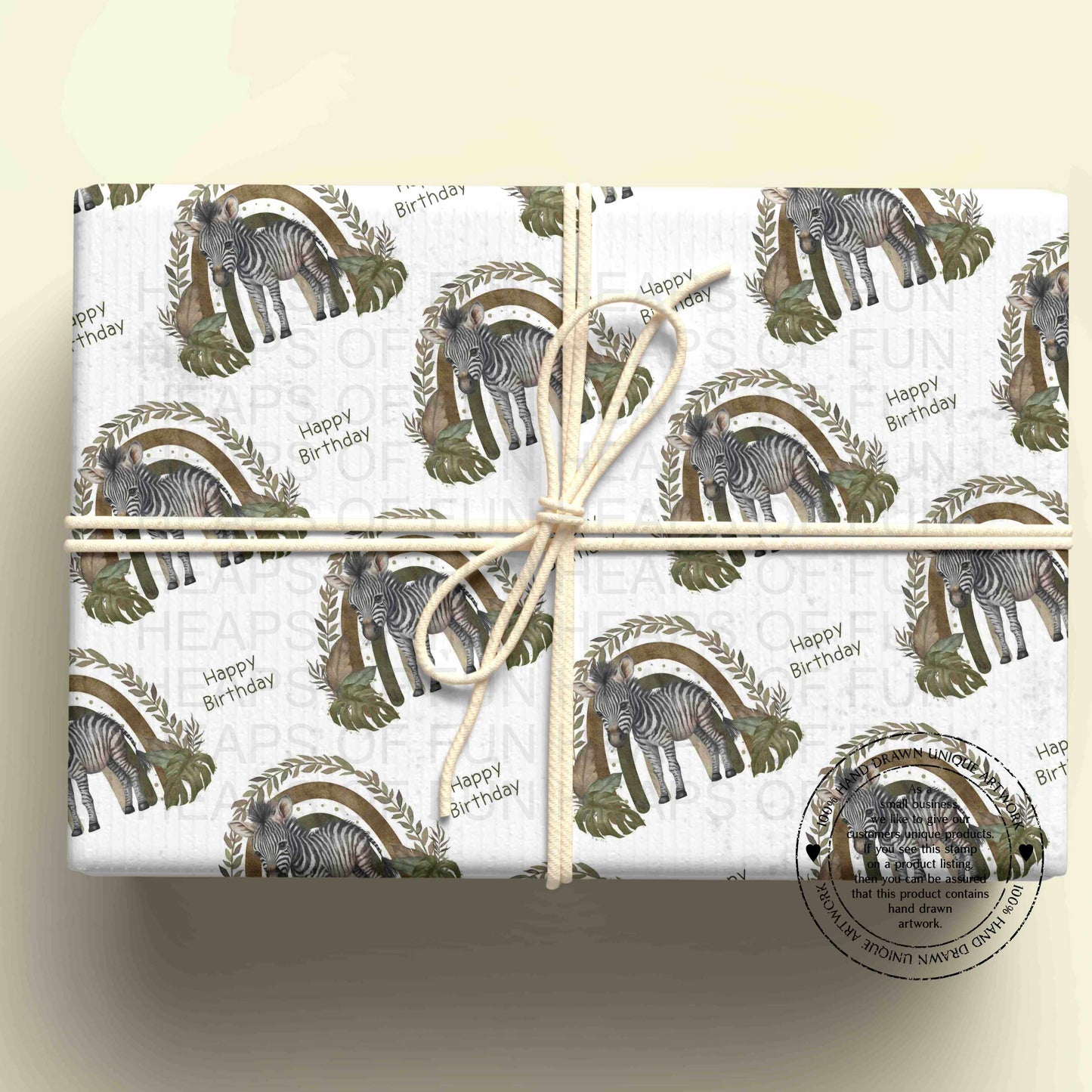 Zebra Birthday Wrapping Paper – Cute Safari Gift Wrap – Rainbow Zebra Wrapping Paper for Kids Birthdays