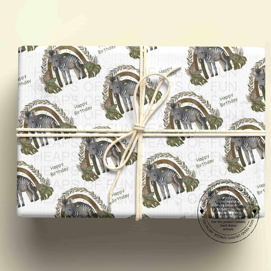 Zebra Birthday Wrapping Paper – Cute Safari Gift Wrap – Rainbow Zebra Wrapping Paper for Kids Birthdays