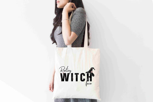 Resting Witch Face Tote Bag – Funny Halloween Witch Shopper
