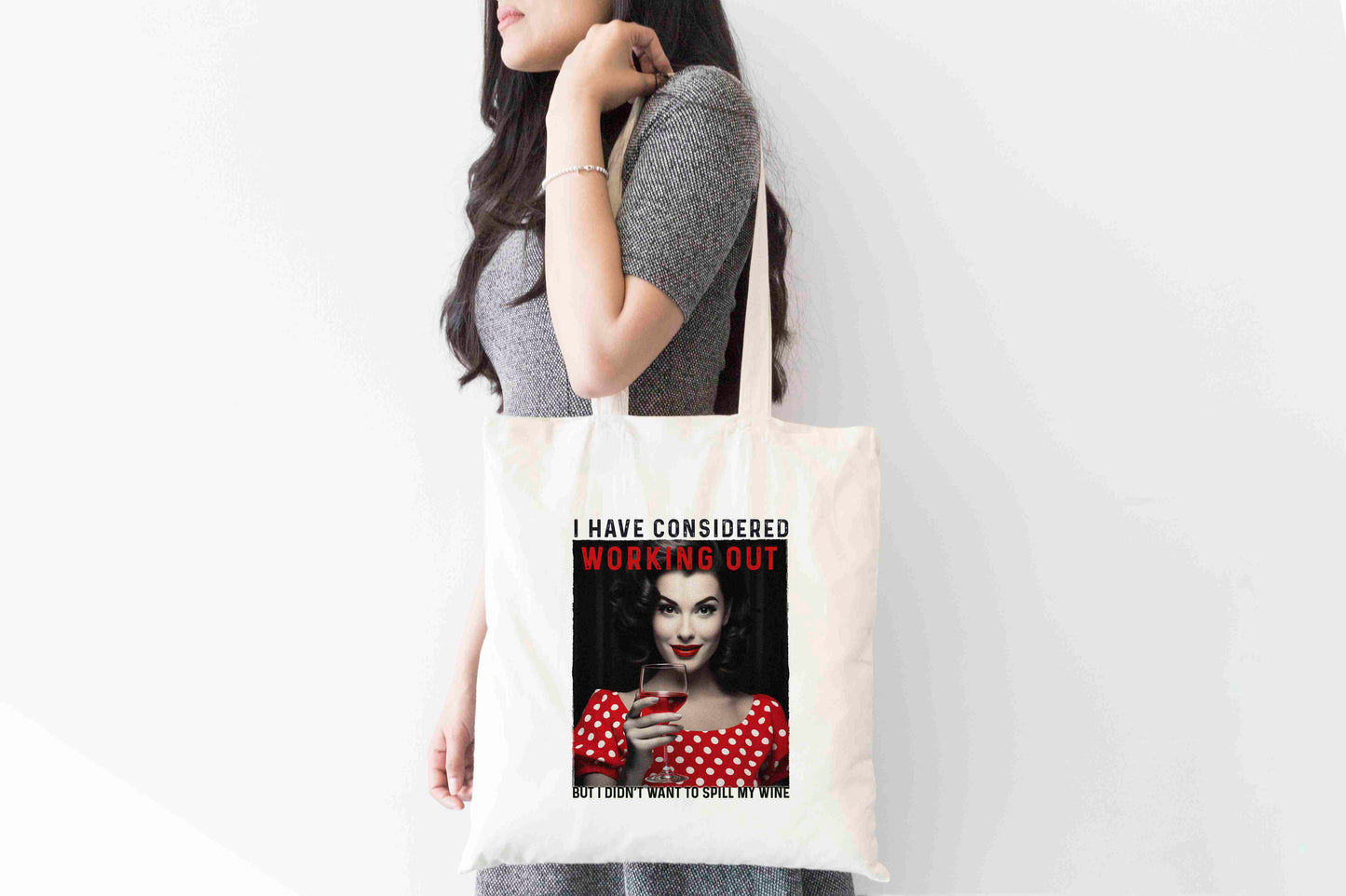 Retro Woman Tote Bag – Funny Wine Quote Shopper
