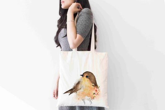 Robin Tote Bag – Watercolor Bird Art Tote Bag