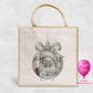 Personalised Christmas jute bag with vintage pencil sketch Santa in a silver bauble and name